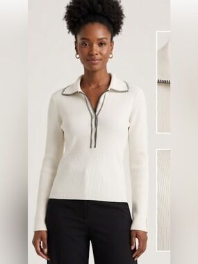 Verve Ami Ribbed Knit Sweater White/Black V-Neck Women’s Medium